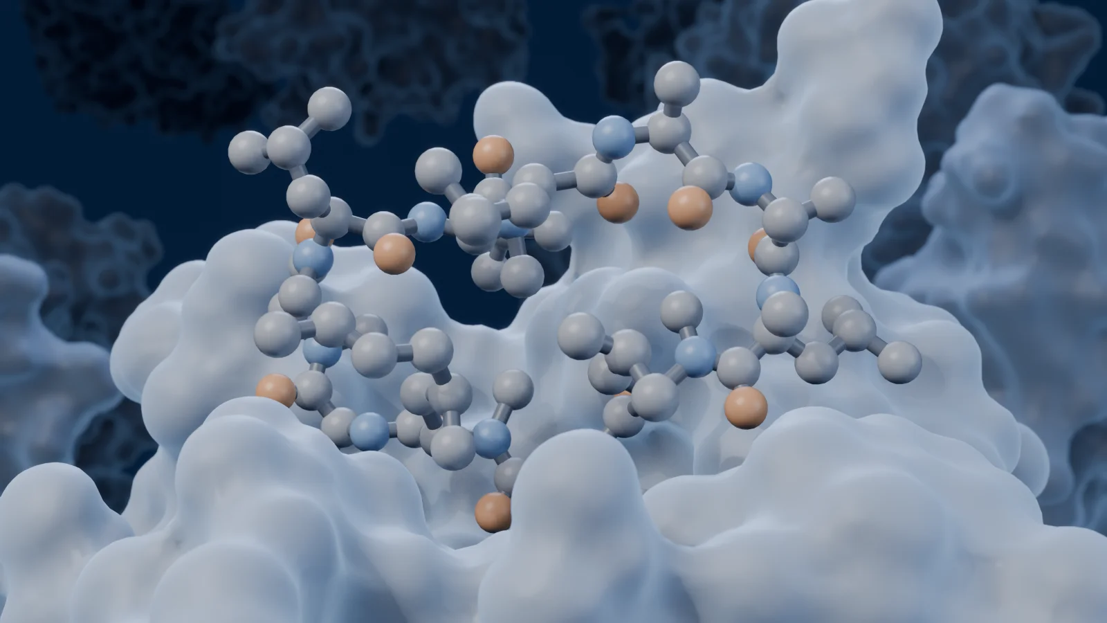 Molecular visualization of cyclosporin bound to the surface of cyclophilin A.